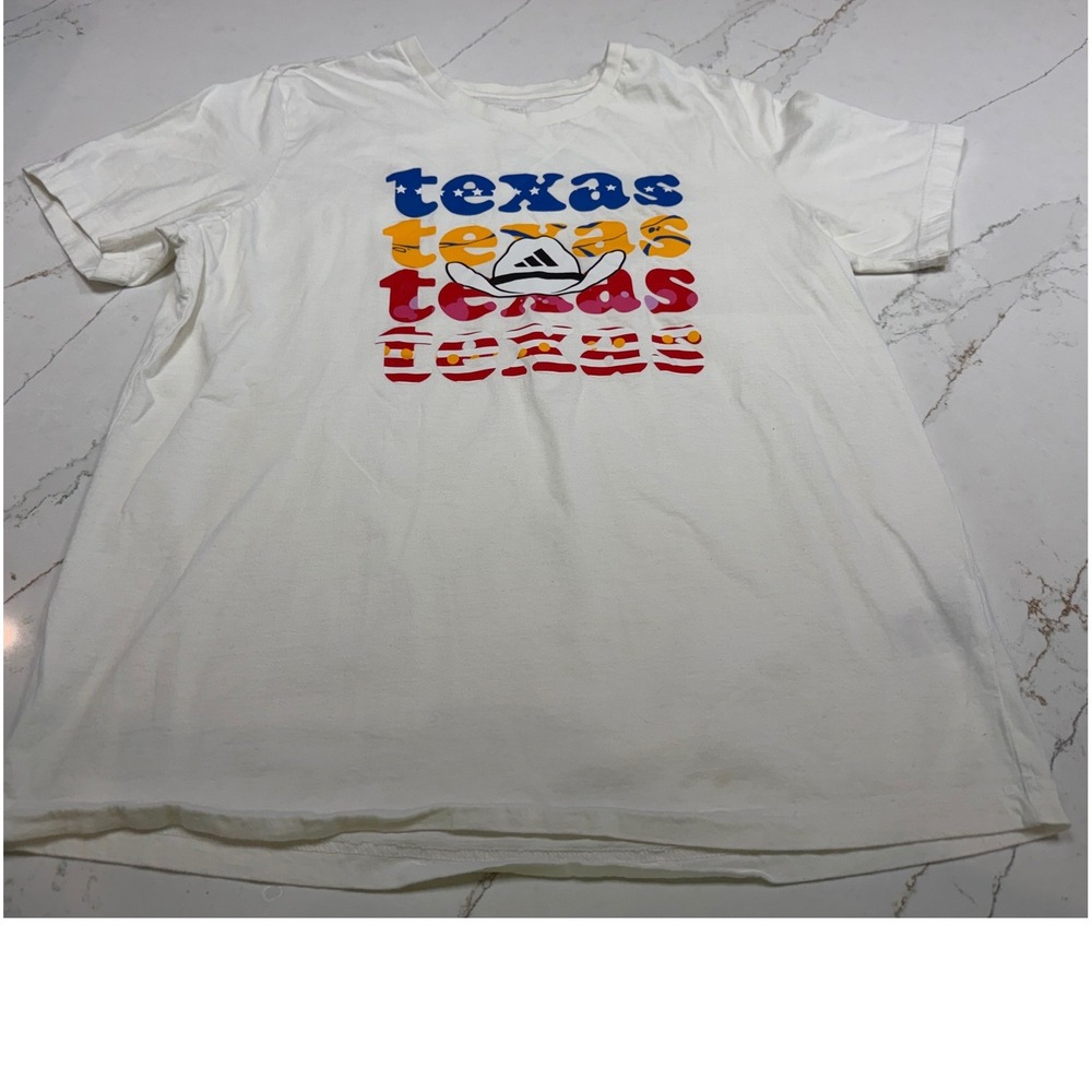 Adidas Texas Cowboy Graphic T-Shirt Mens Large White Short Sleeve Regular Fit